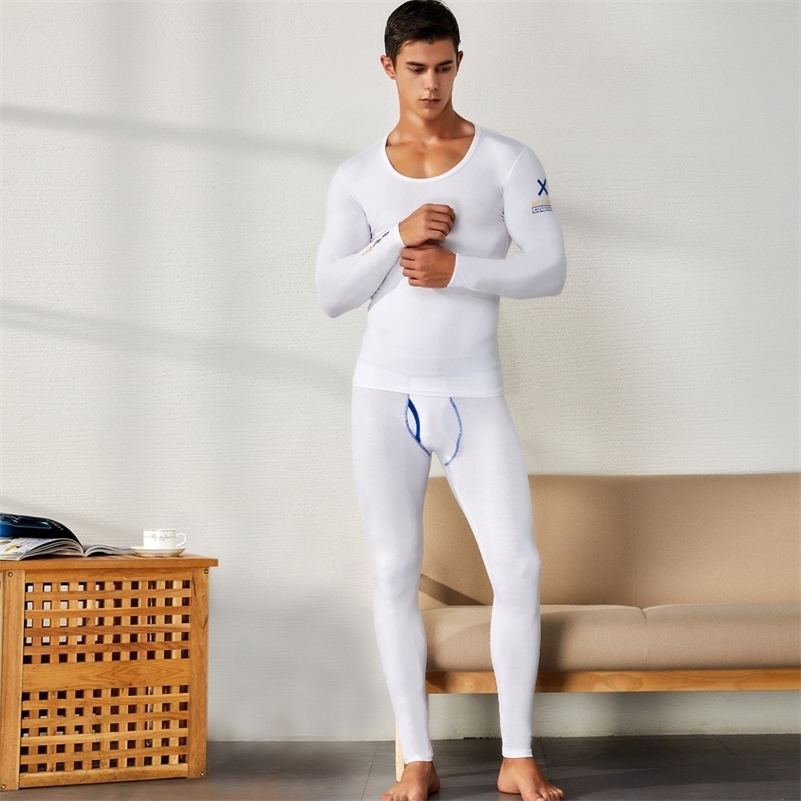 SEOBEAN WINTER AUTUMN NEW Men's sexy SOLID Long johns Low Rise Thermal Underpants leggings and top set 201023