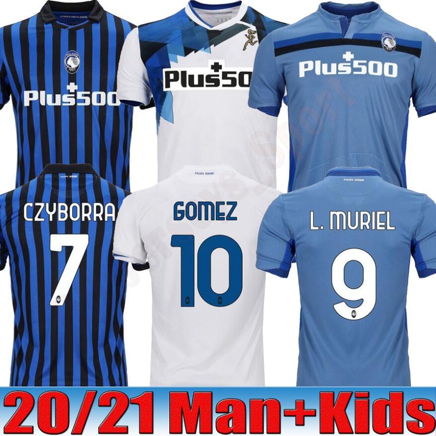 NEW 20 21 Atalanta Soccer Jersey GOMEZ L.MURIEL ILICIC 2020 2021 Football Shirt HOME AWAY THIRD MEN + KIDS KIT DE ROON DUVAN, 20/21 home kids
