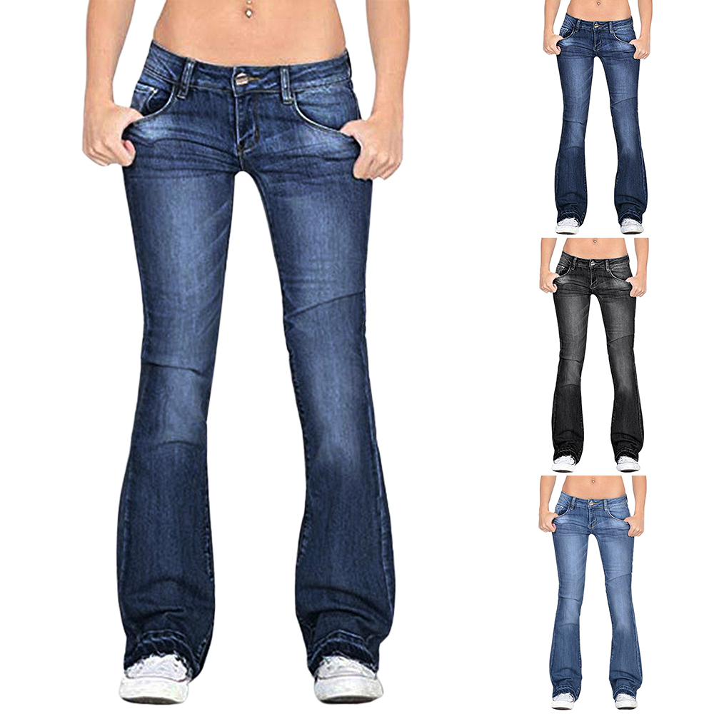 Adisputent New Women Flare Jeans Slim Denim Trousers Vintage Bell Bottom Jeans High Waist Pants Stretchy Wide Leg Jeans
