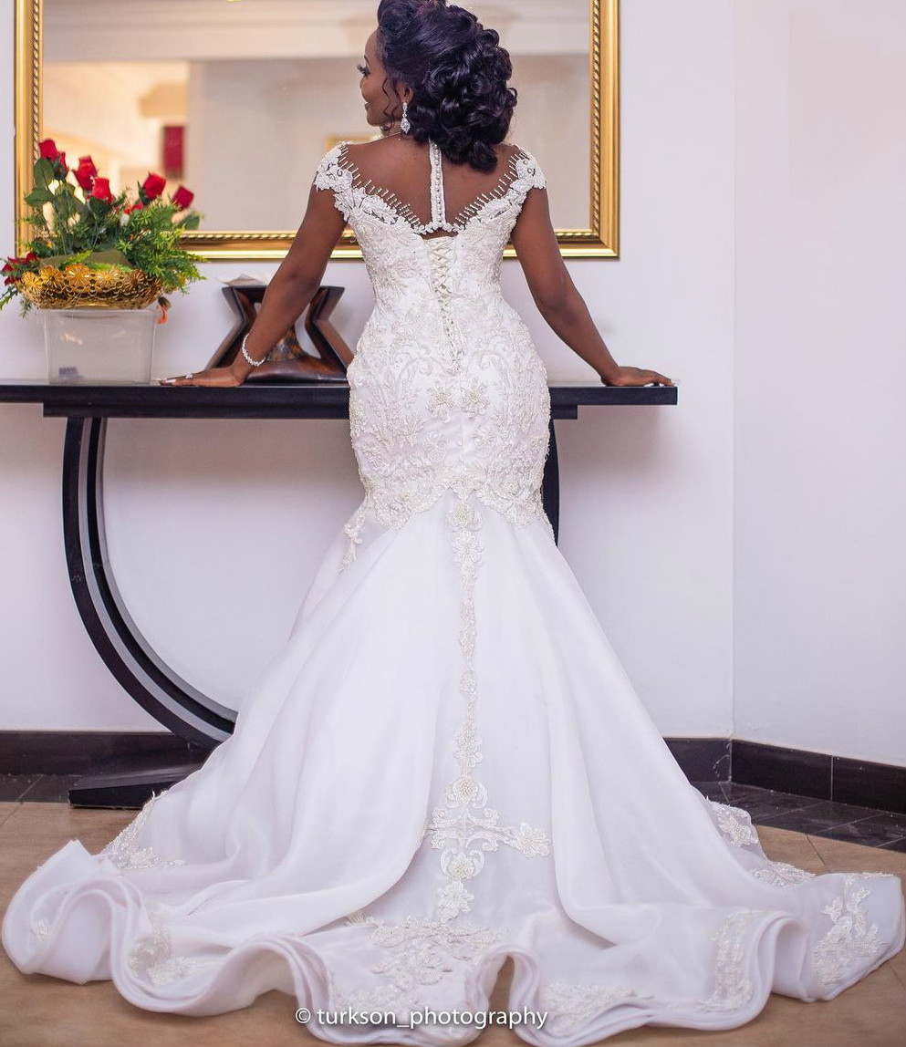 plus size arabic aso ebi luxurious lace beaded wedding dresses sheer neck mermaid bridal dresses vintage wedding gowns zj854