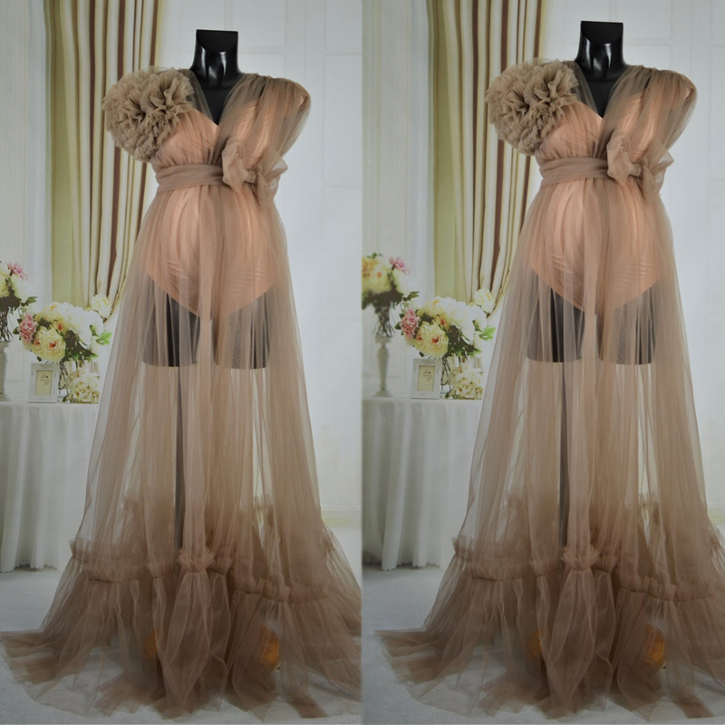 New Arrival Tulle Nightrobe Party Dress Women Tiered Sleeve Ladies Kimono Pregnant Evening Sleepwear Women Bathrobe Nightgown
