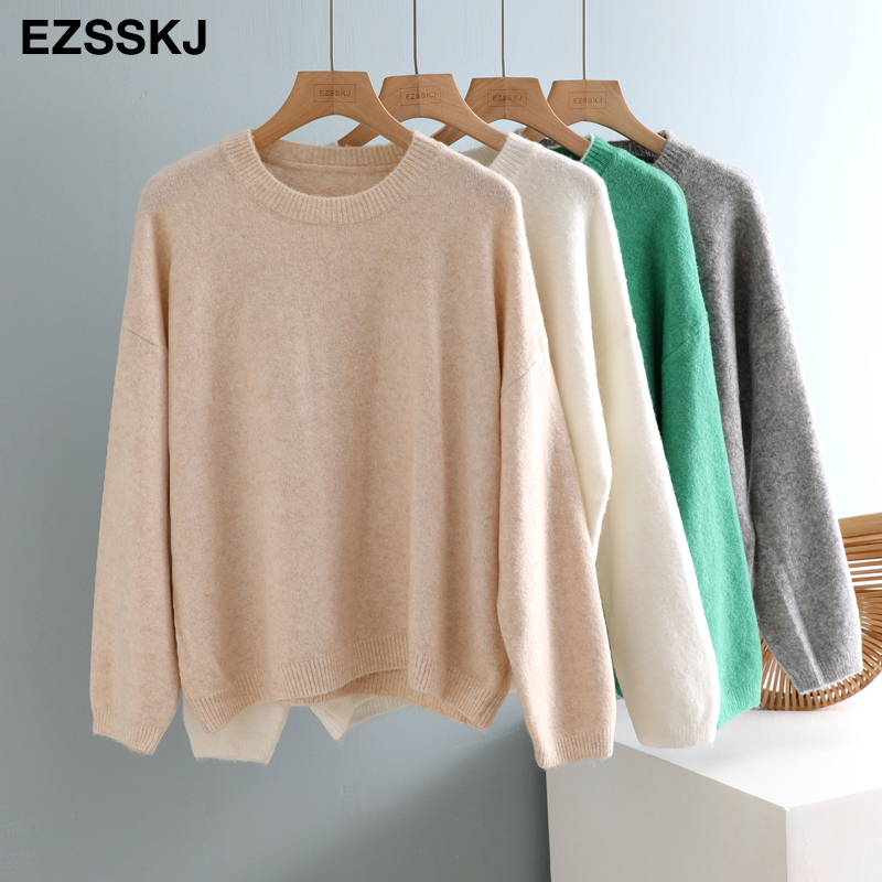cashmere soft Women O-neck Sweater Pullovers OVERSIZE Autumn Winter Basic Women female Sweaters BOTTOM jacket Pullovers 201030