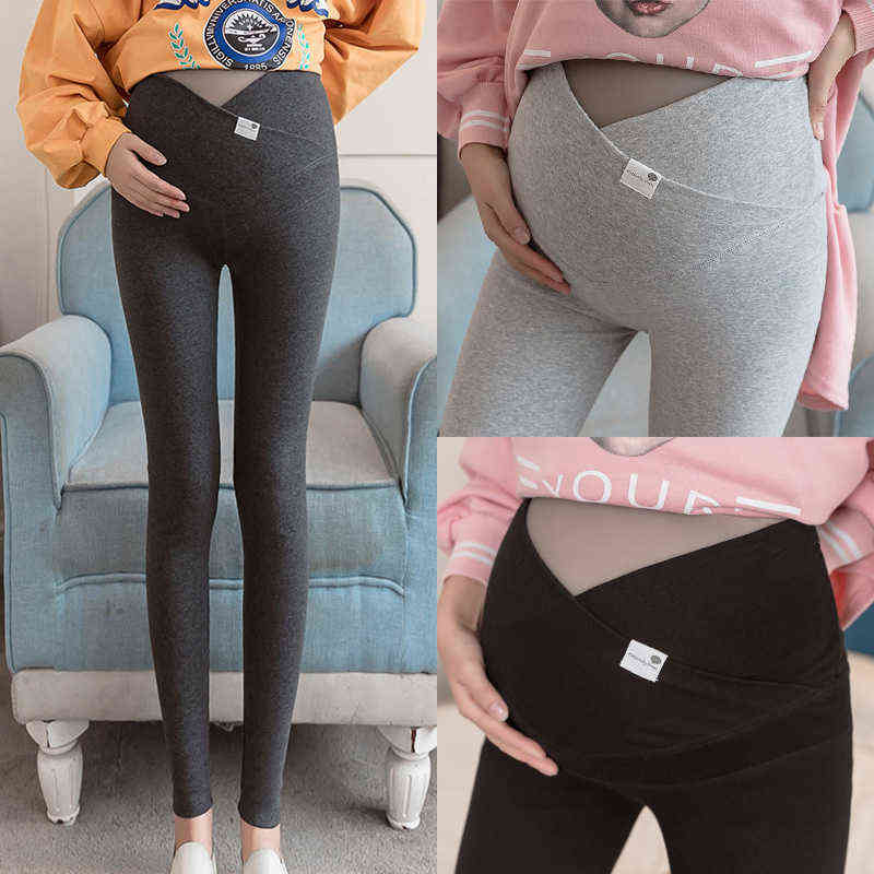 801# Across V Low Waist Belly Cotton Maternity Legging Spring Casual Skinny Pants Clothes for Pregnant Women Autumn Pregnancy 220110