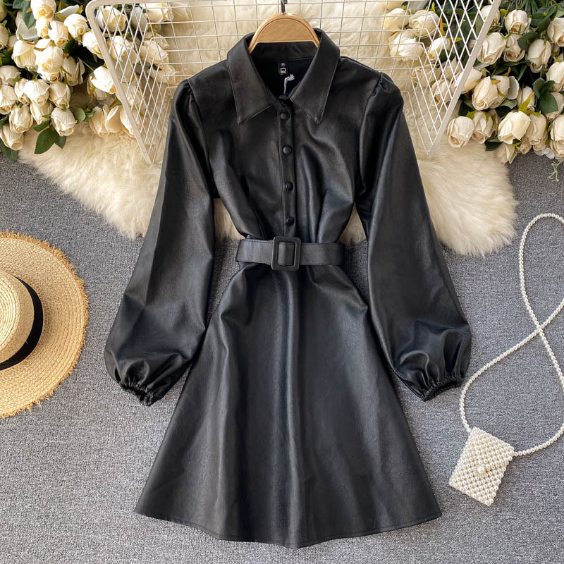 2021 New South Korea's Dongdaemun new pu leather lapel tie-up waist is thinner Yujie temperament windbreaker dress S8OC, Black
2021 New South Korea's Dongdaemun new pu leather lapel tie-up waist is thinner Yujie temperament windbreaker dress S8OC, Black