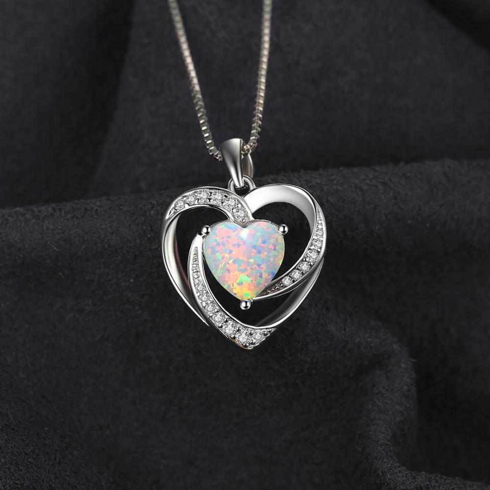 JewelryPalace Heart Created Opal Pendant Necklace 925 Sterling Silver Gemstones Choker Statement Necklace Women No Chain LJ201009