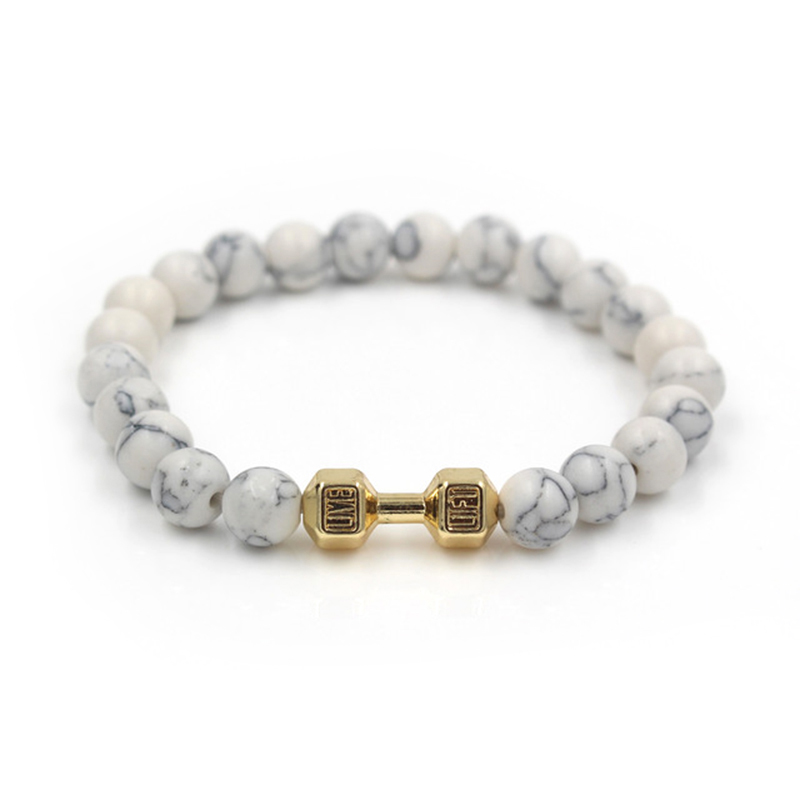 Black Artificial Lava Turquoise Stone Dumbbell Chakra Beads Bracelets Couple Lover Fashion Strand Strength Bracelet Bangle Jewelry Wholesale