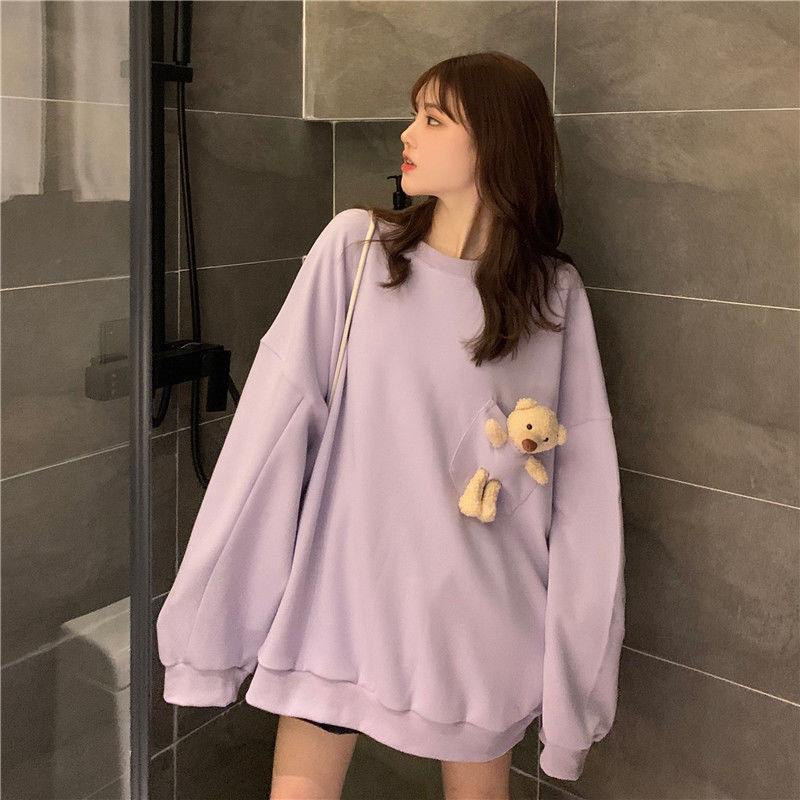 New Solid Long Sleeve Spliced Bear Doll O-neck Korean Mid-length Spring Autumn Thin Style Loose Sweatshirts Pullover Hoodies, Purple
New Solid Long Sleeve Spliced Bear Doll O-neck Korean Mid-length Spring Autumn Thin Style Loose Sweatshirts Pullover Hoodies, Purple