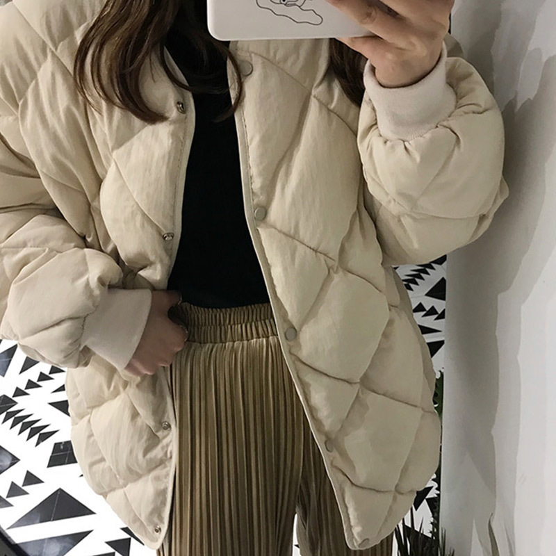 Diamond Lattice Solid Thicken Women's Parkas Winter Single Breasted Mandarin Collar Female Jacket Fashion Casual Ladies Parka 201019