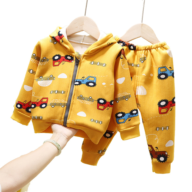 Children Spring Autumn Sports Clothes Set Boys Girls Plus Fleece Hoodies Pants Outfit Baby Kids Cardigan Jacket Clothing SetX1019