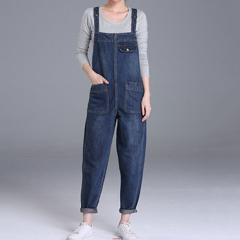 Plus Size 6XL Denim Jumpsuit Loose Boyfriend Jeans For Women Pocket Long Harem Black Jeans Women Overalls Wide Leg Rompers C5217 200930
