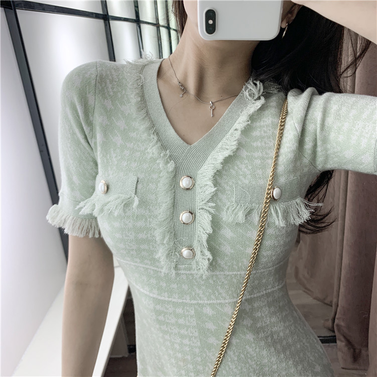 2021 New Summer Green Mint Knitting Woman Down to Sleeve Short Button Borla Runway Design Luxury Mini Dress Tsys, Blue
2021 New Summer Green Mint Knitting Woman Down to Sleeve Short Button Borla Runway Design Luxury Mini Dress Tsys, Blue