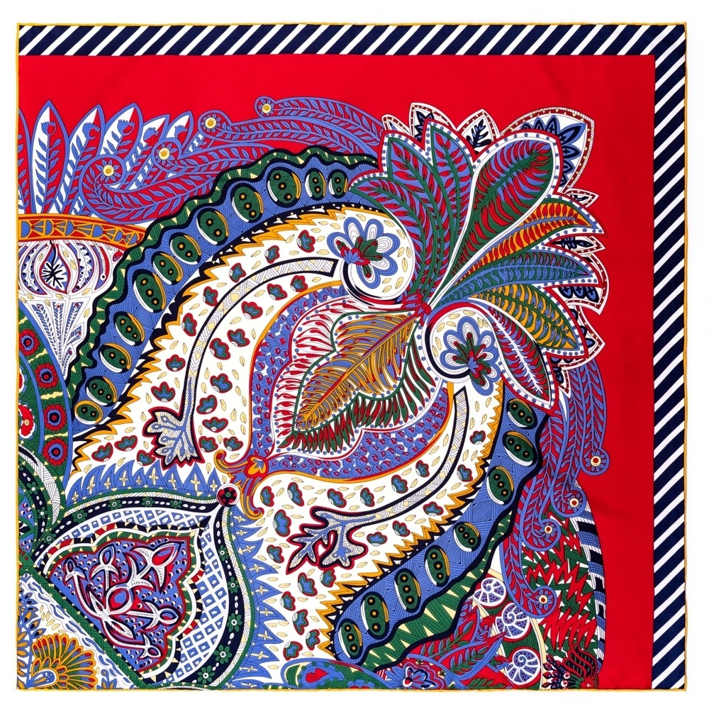 Hand Rolled Edge Head Scarf Shawl 90 Silk Scarf Top Satin Scarfs Paisley Print Neck Foulard Femme Handmade Double-Sided Bandana Classic 90cm