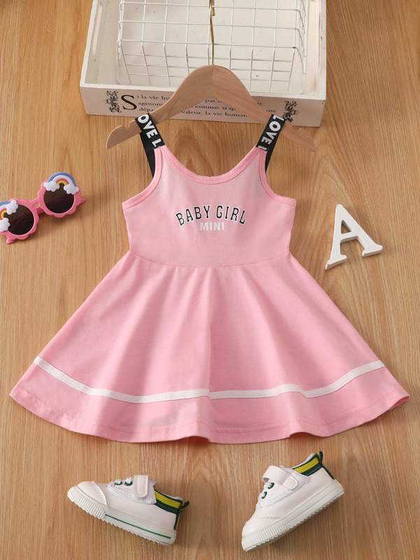Baby Letter Graphic Contrast Tape Cami Dress SHE