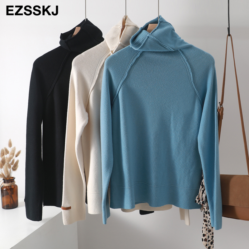 High Quality Turtleneck Sweater Women Autumn Winter thick Pullover Solid Knitted Sweater Female oversized pile collar Sweater T200101