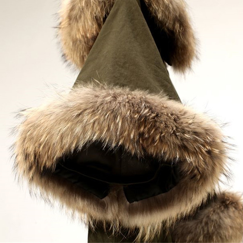 Women Winter Coat Jacket Raccoon Large Fur Collar Army Green Casual Overcoat Flare Sleeve Cloak Cottonpadded Outerwear