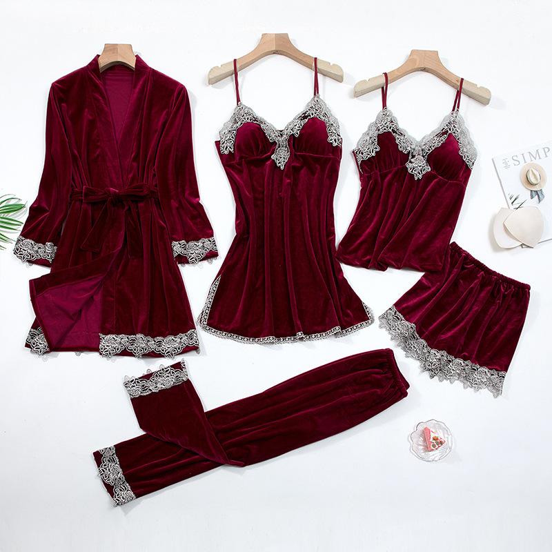 Burgundy Velour Pajama Suit Women 4PCS Kimono Robe Nightgown Set Sleepwear Lady Winter Velvet Warm Lace Folwer Bathrobe Gown, Same as picture
Burgundy Velour Pajama Suit Women 4PCS Kimono Robe Nightgown Set Sleepwear Lady Winter Velvet Warm Lace Folwer Bathrobe Gown, Same as picture
