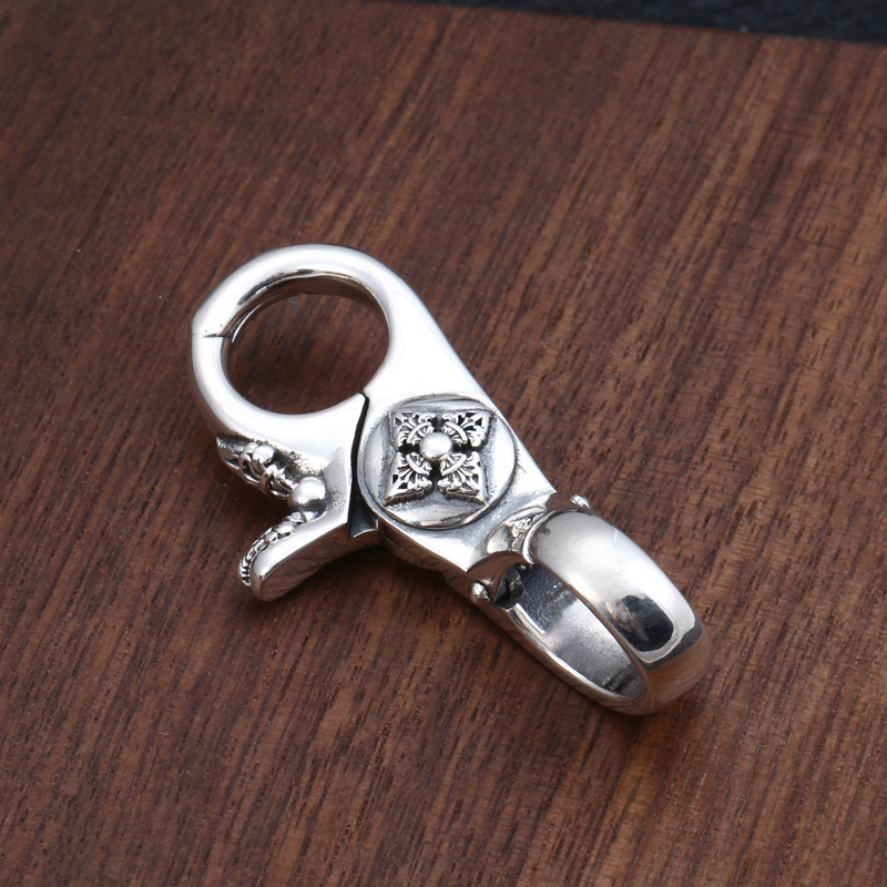 Brand new 925 sterling silver vintage handmade key ring key chain American European antiqeu silver fashion accessories key ring punk style