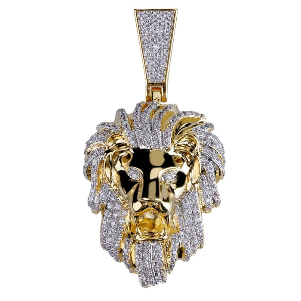 TOPGRILLZ Hip Hop Gold Color Plated Iced Out Micro Pave Cubic Zircon Lion Head Pendant Necklace Charm For Men Jewelry Gifts 201014