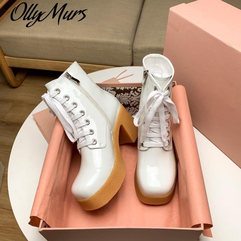 Mid-calf Boots for Women Thick Bottom Platform Patent Leather Black/White Lace-up Zipper High Quality 2020 New Fashion Designer, As picture1
Mid-calf Boots for Women Thick Bottom Platform Patent Leather Black/White Lace-up Zipper High Quality 2020 New Fashion Designer, As picture1