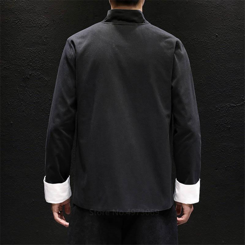Ethnic Clothing Men Clothings 2021 Chinese Traditional Style Top Solid Color Retro Tai Chi Uniform Hanfu Fashion Autumn Tang Shirt
