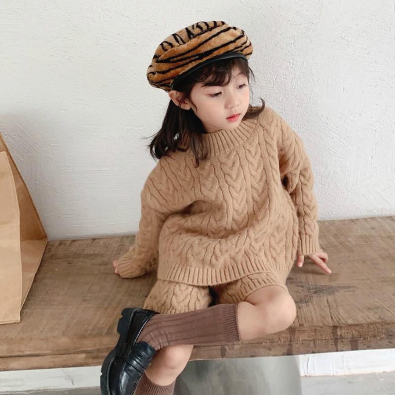 2020 Autumn New Arrival Girls Knitted Sets Kids Top+short Kids Clothing Clothing for Girls, Brown