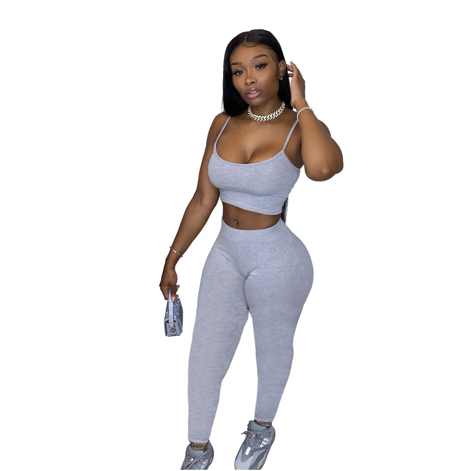 womens 2 piece short sets tracksuits summer casual sports fashion solid color sling trousers two-piece set S-XXL jogging suits