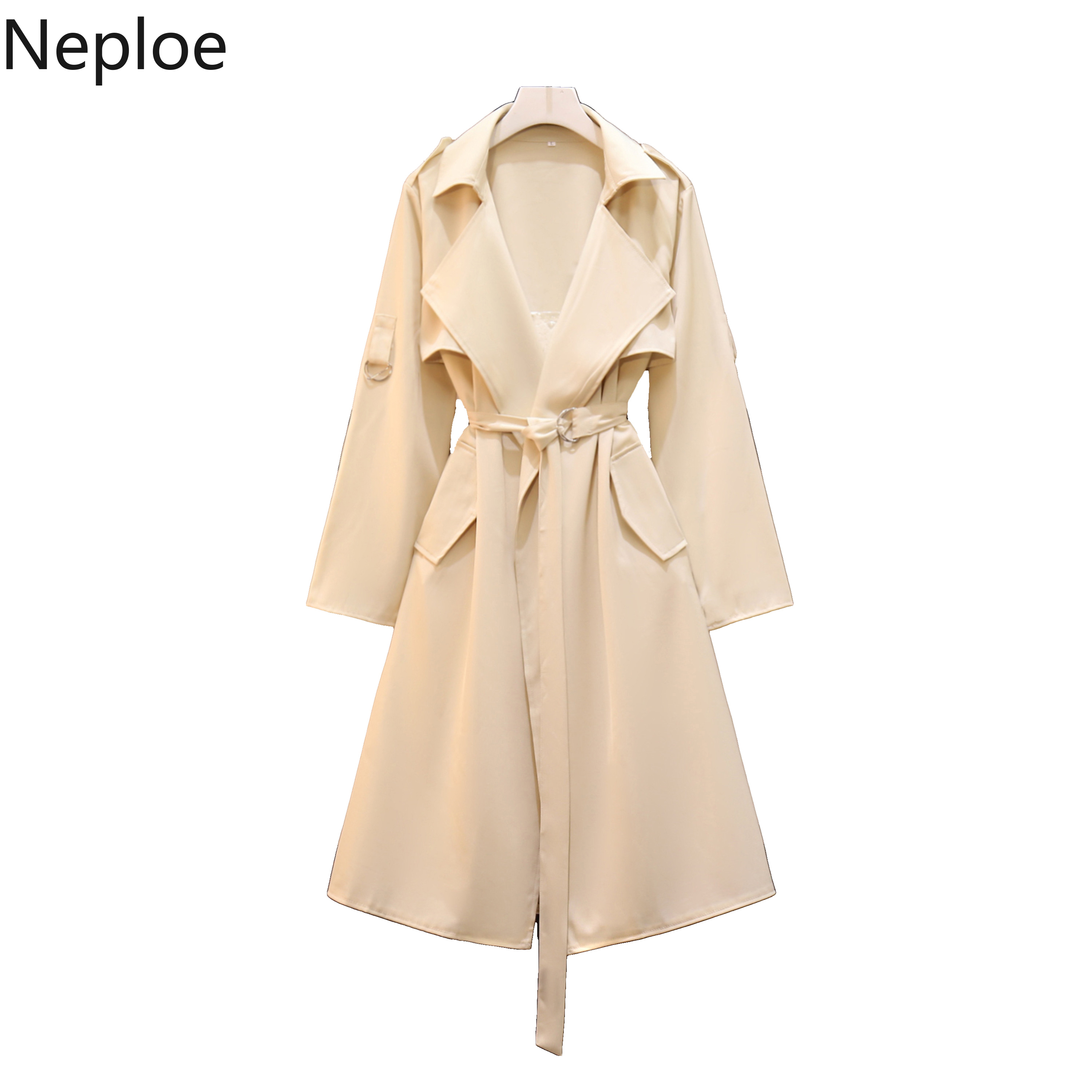 Neploe Long Coat Women Plus Size 2020 New Arrival Autumn Korean Trench Solid Loose Outerwear Ropa Mujer Classic Windbreaker T200828