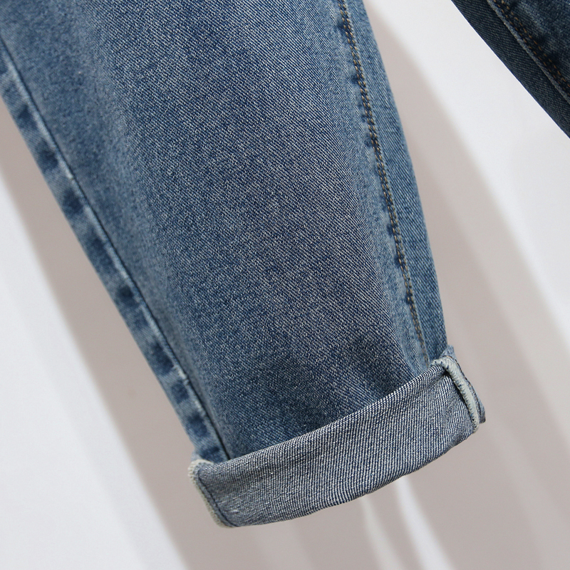 Embroidered Jeans Woman High Waist Plus Size Loose Full Length Mom Jeans Retro Blue Harem Denim Pants LJ201127