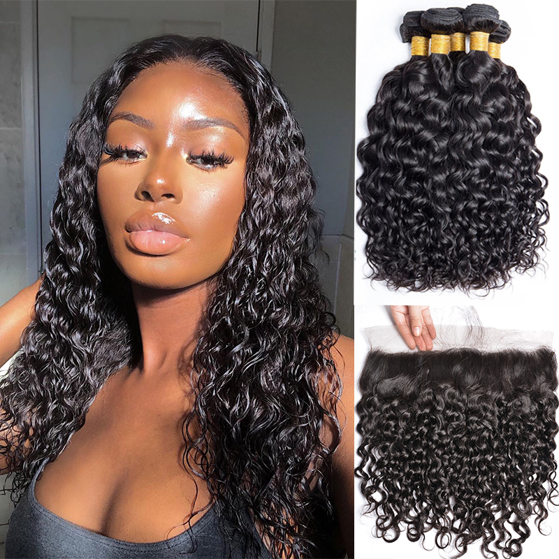 Modern Show 8A Brazilian Hair Bundle With Lace Front Closure 3 Bundles And Frontal Water Wave Weave 30inch Remy Human Hair Extension от DHgate WW