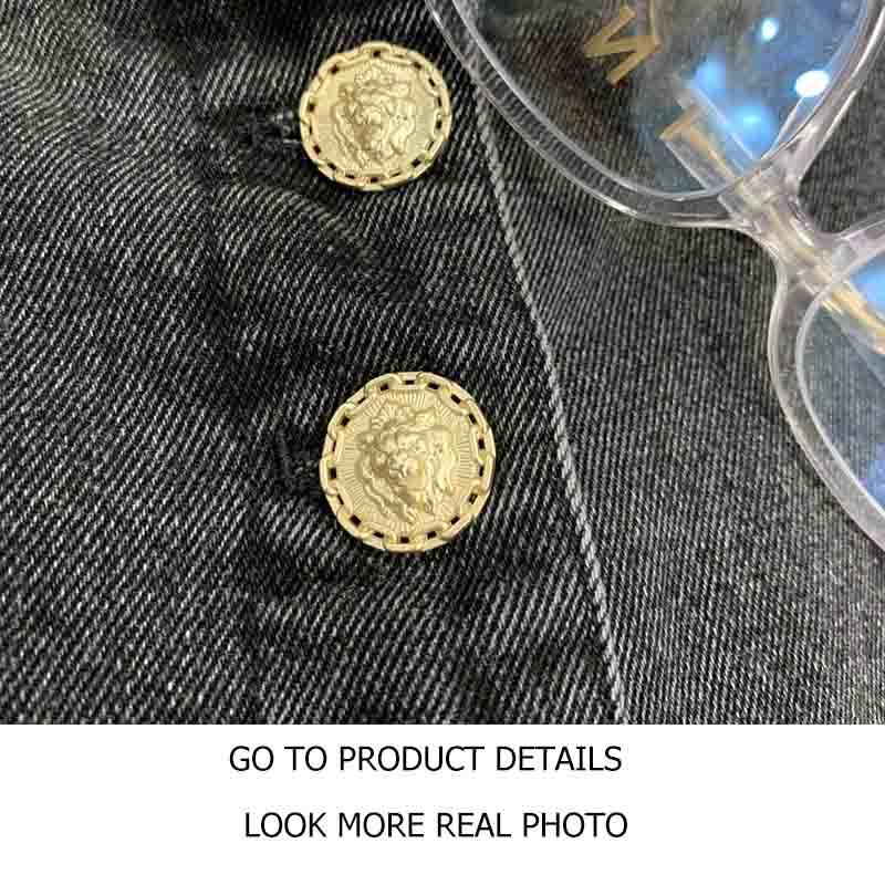 Cosmicchic 2020 Black Jeans High Waist Gold Buttons Women Trousers Ankle-Length-Pants Wide-Leg-Pants Runway Autumn Winter Casual