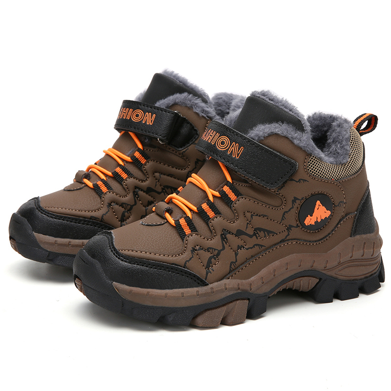 Kids Shoes Winter Outdoor Hiking Warm Velvet Waterproof Boots TPR Shock Absorption Trekking Boys Children Shoe Running Sneakers 201130