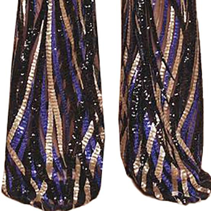 LIVA GIRL Gorgeous Black Cobalt Sequin Trousers Women Sexy Mesh Striped Pattern High Waist Flared Pants Female Dance Long Pant T200606