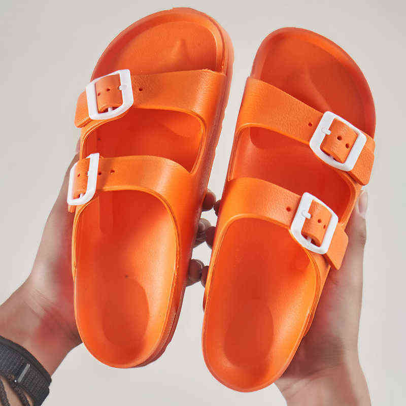 Sandals Women 2021 Summer Thick Bottom Flat Platform Candy Color Two Buckle Mule Slippers Plastic Slides G220228