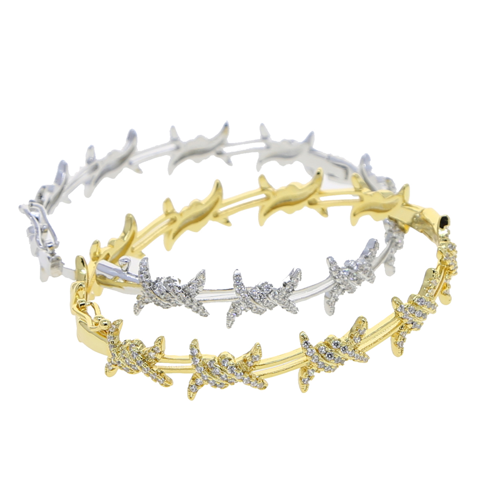 Fashion 2024 New Women Jewelry Micro Pave Clear Cubic Zirconia CZ Barbed Wire Bangle Bracelet High Quality Wholesale