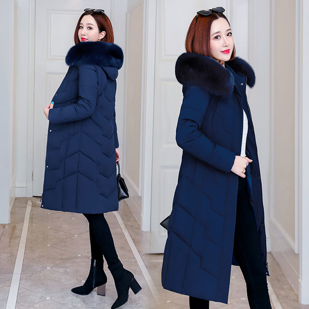 PinkyIsBlack Fashion Winter Jacket Women Big Fur Hooded Thick Down Parkas Long Female Jacket Coat Slim Warm Winter Coat Outwear 201019