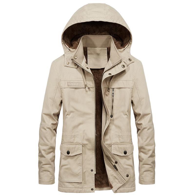 Men's Down Parka Jacket Warm Winter Waterproof Fleece Overcoat With Hood Khaki, Black, Beige, Yellow - Casual Streetwear B3