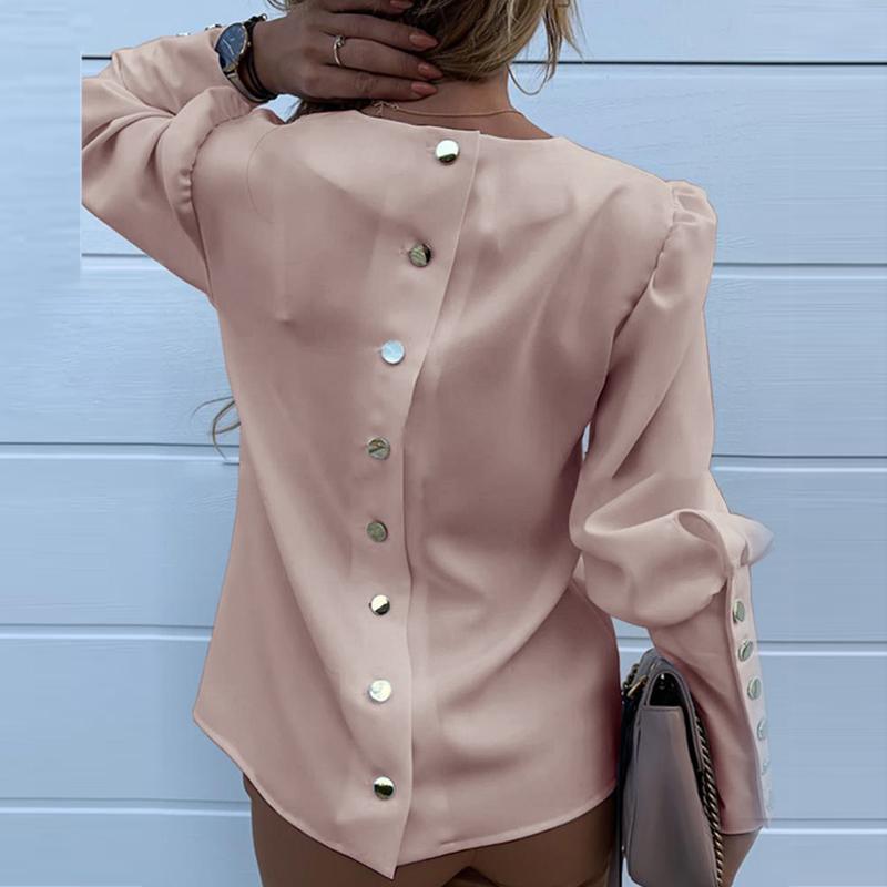 Women Blouse Shirt Long Sleeve Back Metal Buttons Blouses Casual O Neck Print Office Shirts Plus Size Tops Autumn Mujer Blouses