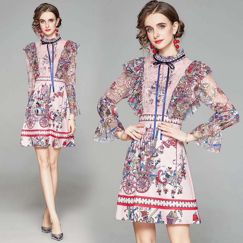 Fall 2020 New Women's Dress French Pink Jacquard Printing Splicing Lace Ruffle Tie Bow Crew Neck Long Sleeve Temperament Sexy
Fall 2020 New Women's Dress French Pink Jacquard Printing Splicing Lace Ruffle Tie Bow Crew Neck Long Sleeve Temperament Sexy