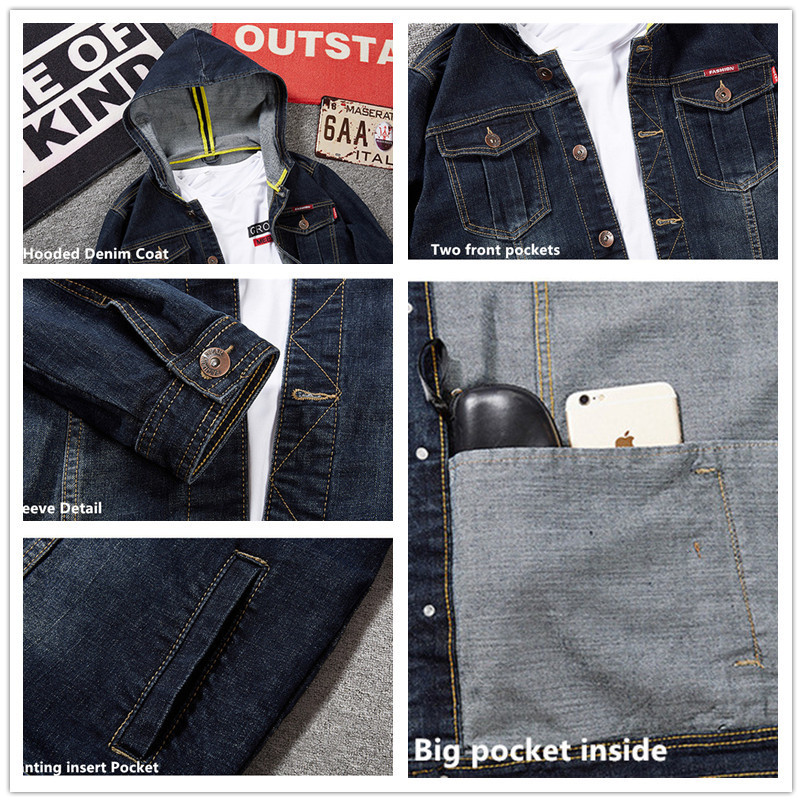 Denim Jacket Men Bomber Jeans Hoody Plus Size 4XL 5XL 6XL 7XL 8XL Hoodie Oversize Coats Mens Jean Dark Blue Hooded Men's Jackets 201127