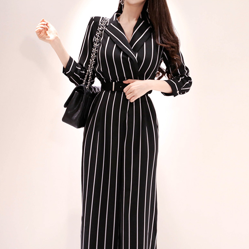 Fashion women new arrival casual comfortable jumpsuit vintage work style temperament wild trend high quality striped lady romper T200509