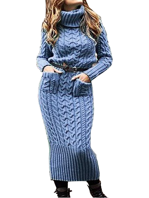 Dropshipping Fashion Knitted Women Casual Sweater Dress Winter High Collar Pocket Long Sleeve Dress for Ladies, Blue
Dropshipping Fashion Knitted Women Casual Sweater Dress Winter High Collar Pocket Long Sleeve Dress for Ladies, Blue