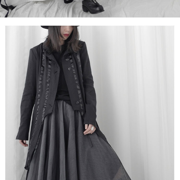 [EAM] Women Black Ribbon Asymmetrical Long Trench New Lapel Long Sleeve Loose Fit Windbreaker Fashion Tide Spring 1T698 201102