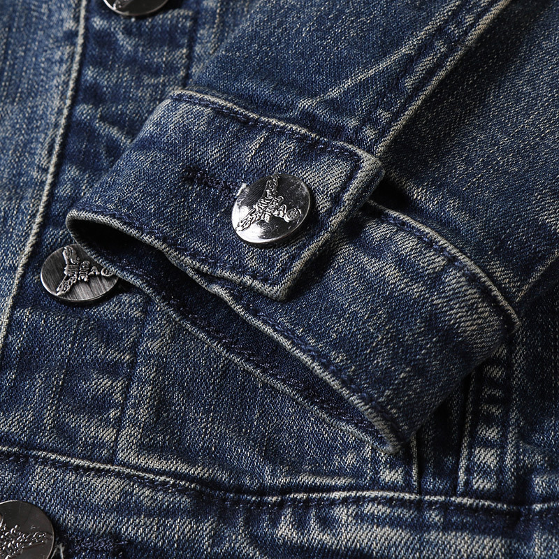 European Style Men Sets Embroidered Indian stretch denim Blue 2 Pieces Maching Set Jacket and Hole Jeans Mens Clohing 201109