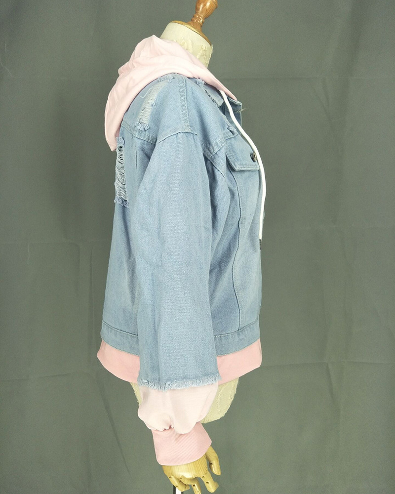 Spring Hooded Denim Jacket For Women Casual BF Jeans Jacket Holes Vintage Harajuku Coat Female loose Streetwear Basic Coats 201023