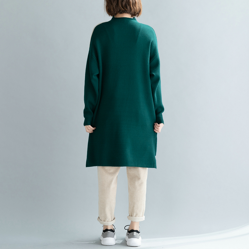 Plus Size Knitted Vintage Women Dress Turtleneck Long Sleeve Oversized Loose Casual Vestidos Autumn Winter Sweater Dresses 200928
