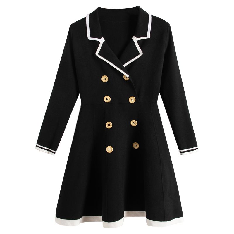 Autumn Winter Sweater Dress Women Double-breasted A-Line Knitting Dress Thick Warm Office Ladies Dress Plus Size Vestido 201110