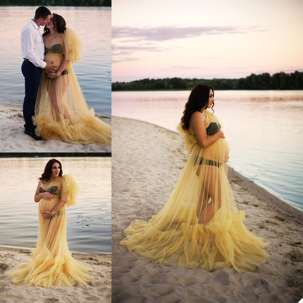 Illusion Orange Women Nightrobes Tiered Ruffles Tulle Ladies Sleepwear Bathrobe Plus Size Prom Party Shower Dress
