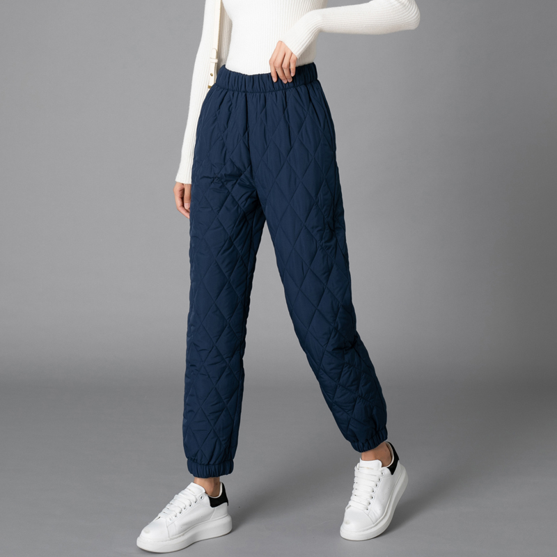 Winter Down Pants Women Light Warm Quilted Solid Straight Trousers Casual Mom Cotton Pants Female Plus Size Elastic Waist P9590 201228