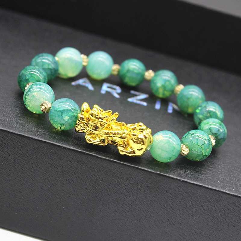 China Factory Green Jade Beads Brave Lucky Feng Shui Bracelet Gold PIXIU Bracelet For Gift