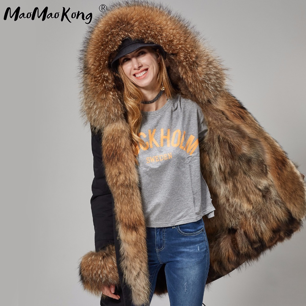 Winter woman Real Coat Women Jacket collar kurtka damska natural fox Raccoon Fur liner hooded Parkas 201111